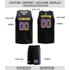 Custom Purple Black Classic Style Reversible Basketball Uniform Personalized COOLMAX BBJR-D017033