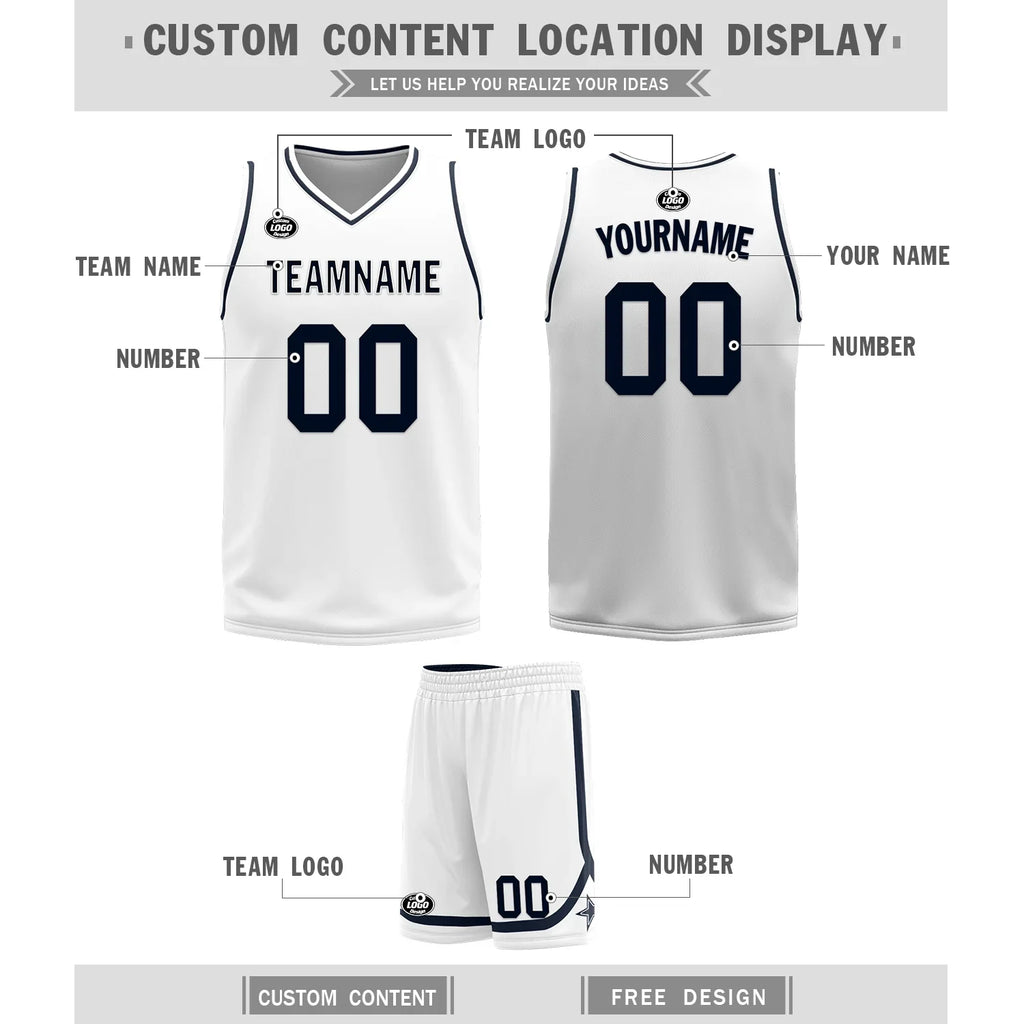 Custom Blue White Classic Style Reversible Basketball Uniform Personalized COOLMAX BBJR-D017056 - Coolcustomize
