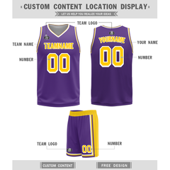 Custom Yellow Purple Classic Style Reversible Basketball Uniform Personalized Ordinary BBJR-D017034