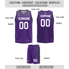 Custom Black Purple Classic Style Reversible Basketball Uniform Personalized COOLMAX BBJR-D017035