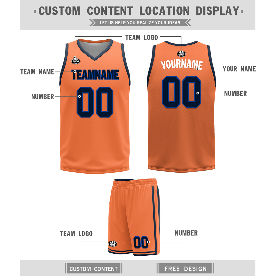 Custom Blue Orange Classic Style Reversible Basketball Uniform Personalized Ordinary BBJR-D017015