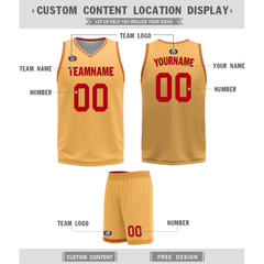 Custom Red Yellow Classic Style Reversible Basketball Uniform Personalized Ordinary BBJR-D017011