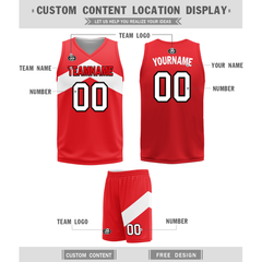 Custom White Red Classic Style Reversible Basketball Uniform Personalized COOLMAX BBJR-D017026