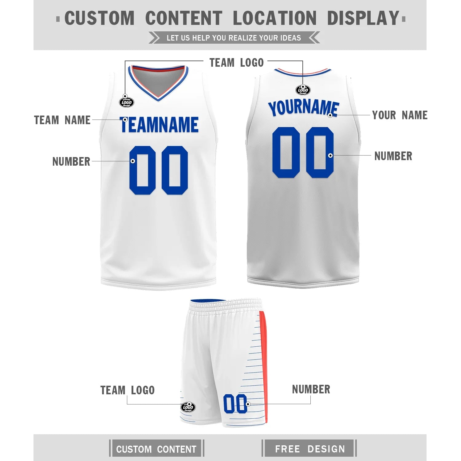 Custom Blue White Classic Style Reversible Basketball Uniform Personalized COOLMAX BBJR-D017031 - Coolcustomize