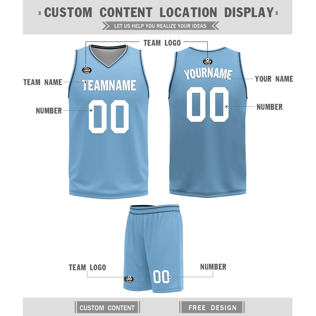 Custom Blue Classic Style Reversible Basketball Uniform Personalized COOLMAX BBJR-D017032 - Coolcustomize