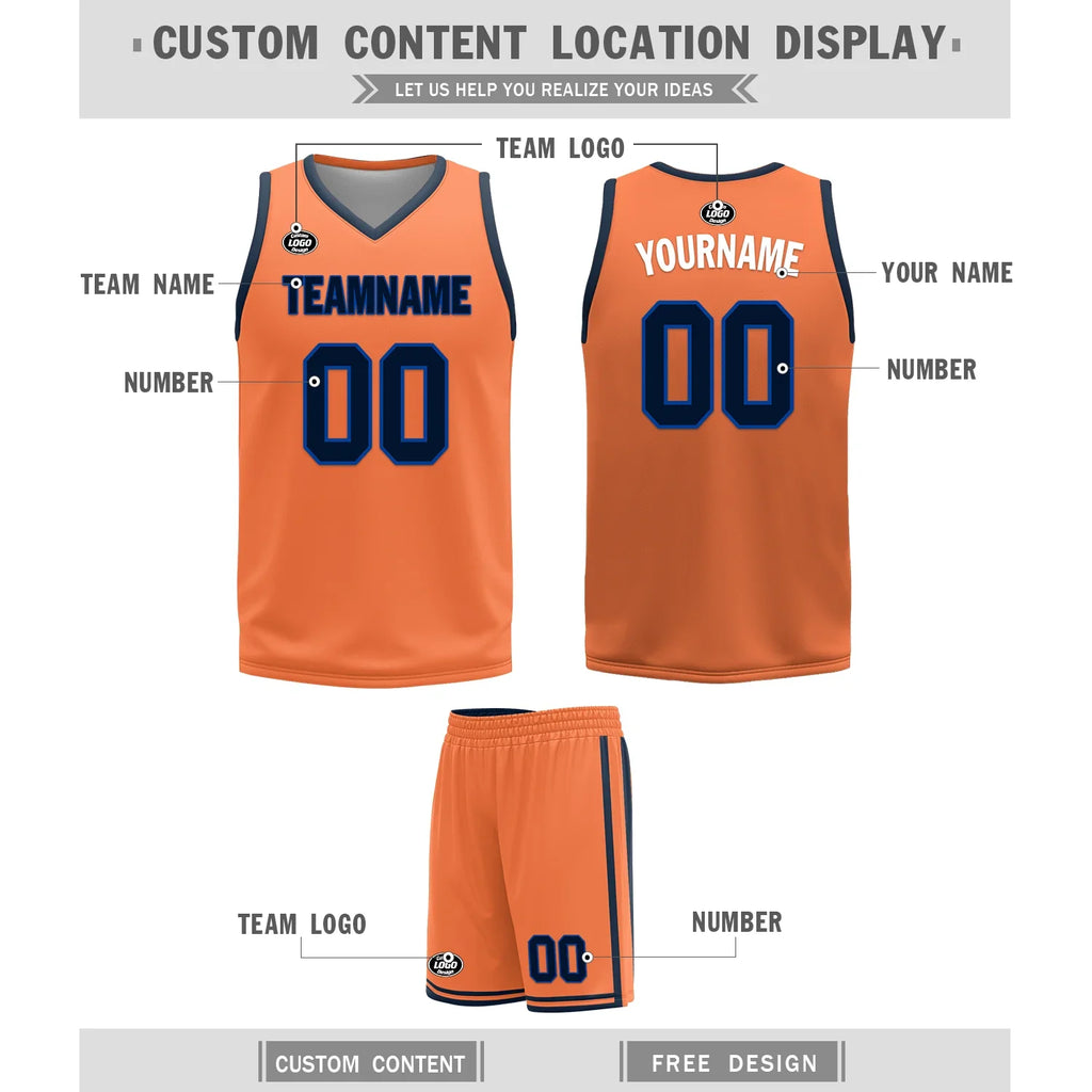 Custom Blue Orange Classic Style Reversible Basketball Uniform Personalized COOLMAX BBJR-D017015 - Coolcustomize
