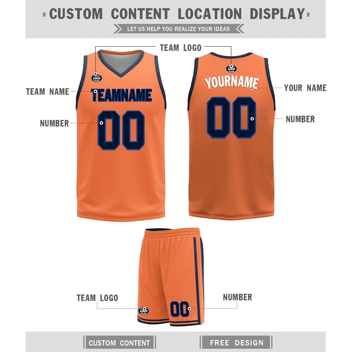 Custom Blue Orange Classic Style Reversible Basketball Uniform Personalized COOLMAX BBJR-D017015 - Coolcustomize