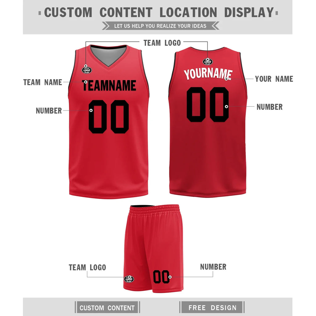 Custom Black Red Classic Style Reversible Basketball Uniform Personalized Ordinary BBJR-D017018 - Coolcustomize