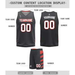 Custom Red Black Classic Style Reversible Basketball Uniform Personalized COOLMAX BBJR-D017038