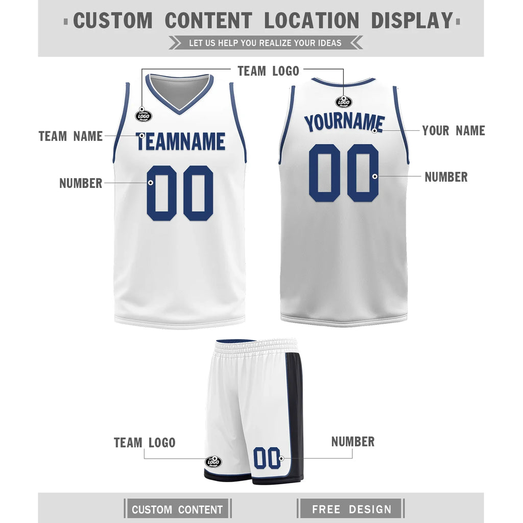 Custom Blue White Classic Style Reversible Basketball Uniform Personalized Ordinary BBJR-D017053 - Coolcustomize