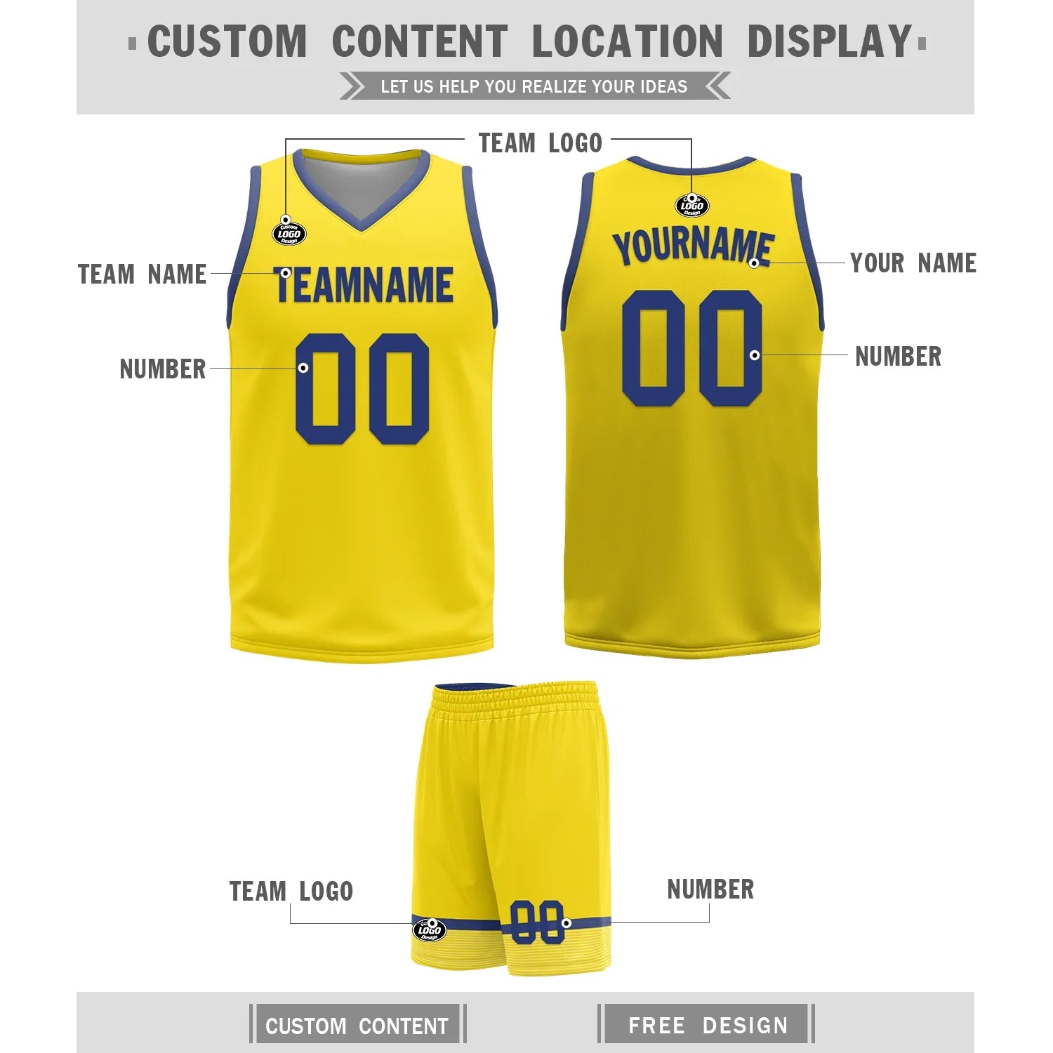 Custom Blue Yellow Classic Style Reversible Basketball Uniform Personalized COOLMAX BBJR-D017003 - Coolcustomize