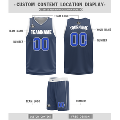 Custom White Blue Classic Style Reversible Basketball Uniform Personalized Ordinary BBJR-D017054