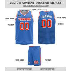 Custom Orange Blue Classic Style Reversible Basketball Uniform Personalized COOLMAX BBJR-D017040