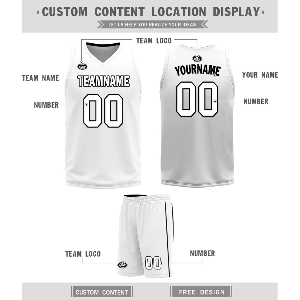 Custom Black White Classic Style Reversible Basketball Uniform Personalized COOLMAX BBJR-D017007 - Coolcustomize
