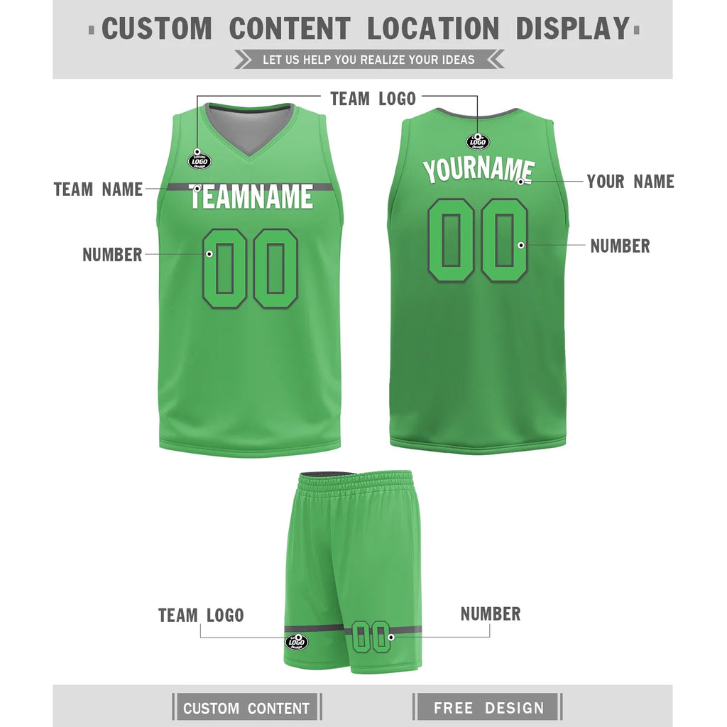 Custom Gray Green Classic Style Reversible Basketball Uniform Personalized COOLMAX BBJR-D017046 - Coolcustomize