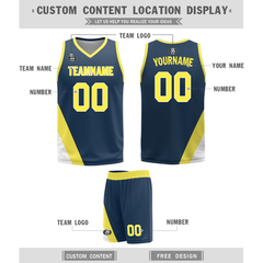 Custom Yellow Blue Classic Style Reversible Basketball Uniform Personalized COOLMAX BBJR-D017060