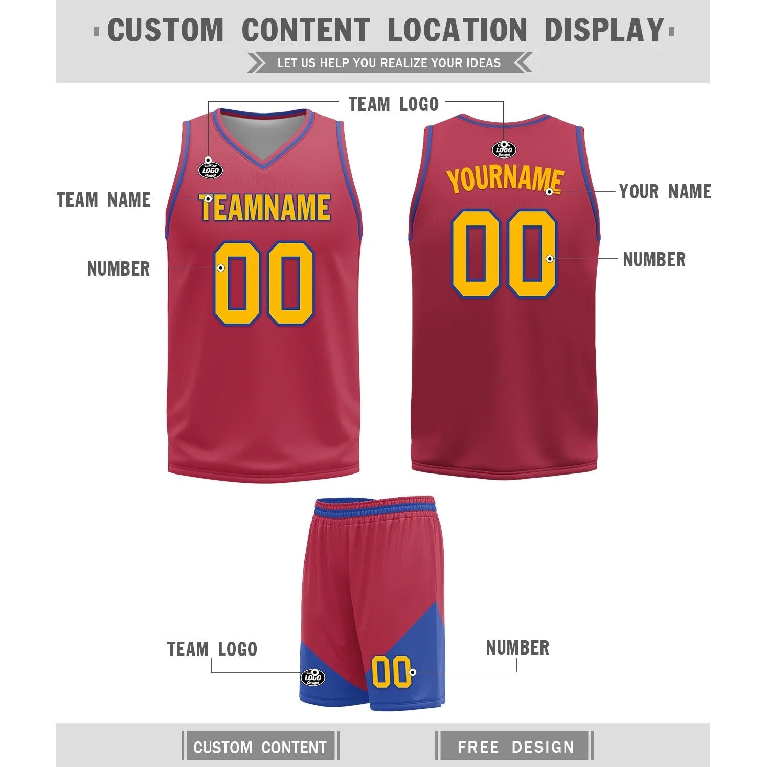 Custom Blue Red Classic Style Reversible Basketball Uniform Personalized COOLMAX BBJR-D017029 - Coolcustomize