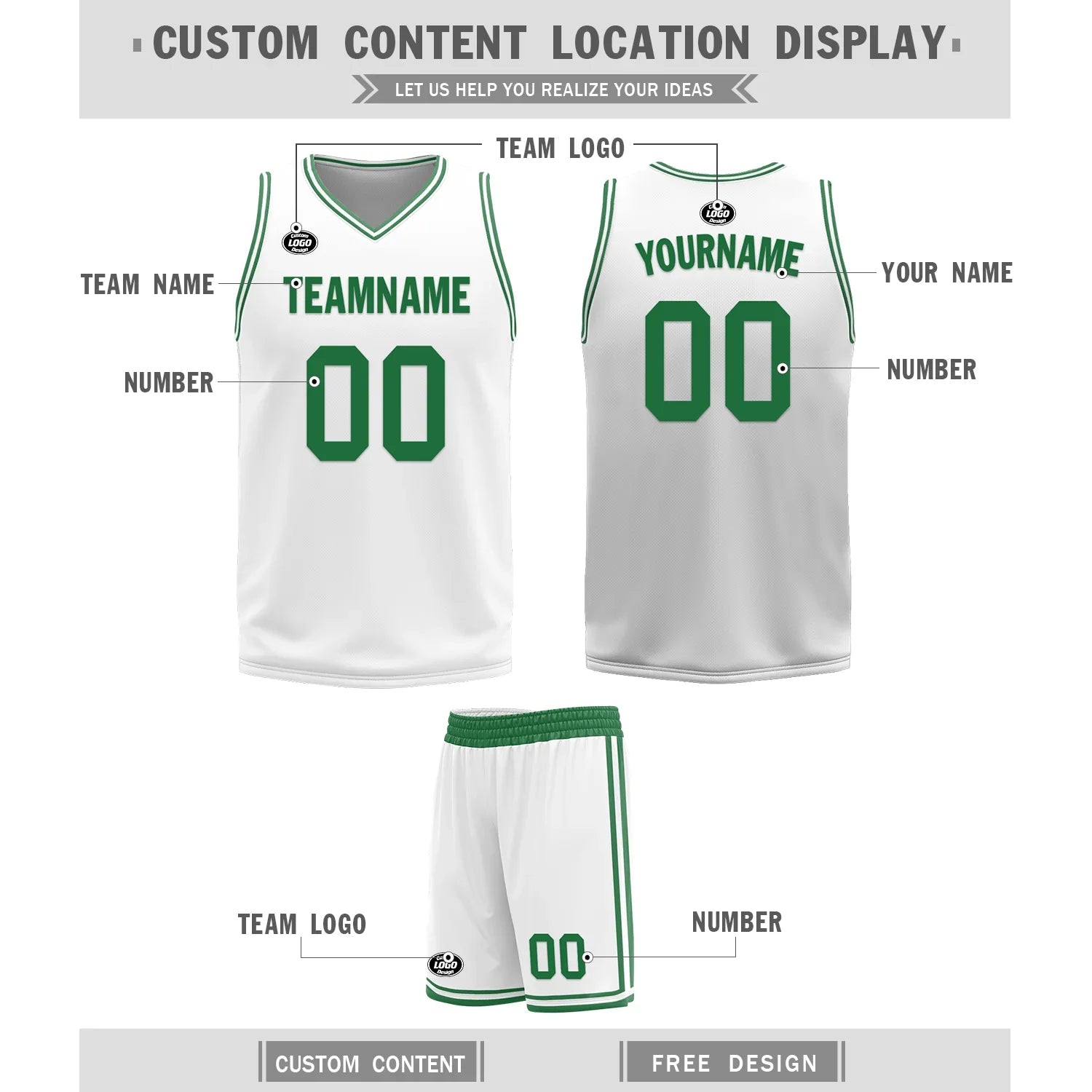 Custom Green White Classic Style Reversible Basketball Uniform Personalized Ordinary BBJR-D017001 - Coolcustomize