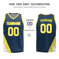 Custom Yellow Blue Classic Style Reversible Basketball Uniform Personalized COOLMAX BBJR-D017060