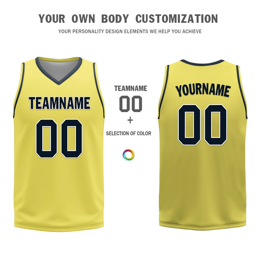 Custom Blue Yellow Classic Style Reversible Basketball Uniform Personalized COOLMAX BBJR-D017059 - Coolcustomize