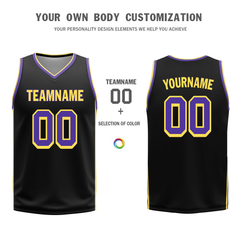 Custom Purple Black Classic Style Reversible Basketball Uniform Personalized COOLMAX BBJR-D017033