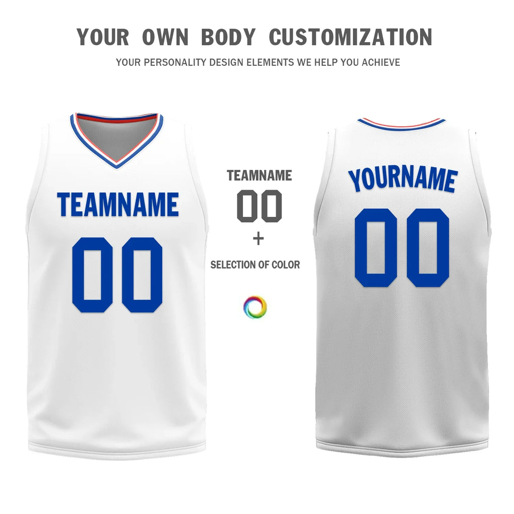 Custom Blue White Classic Style Reversible Basketball Uniform Personalized COOLMAX BBJR-D017031 - Coolcustomize