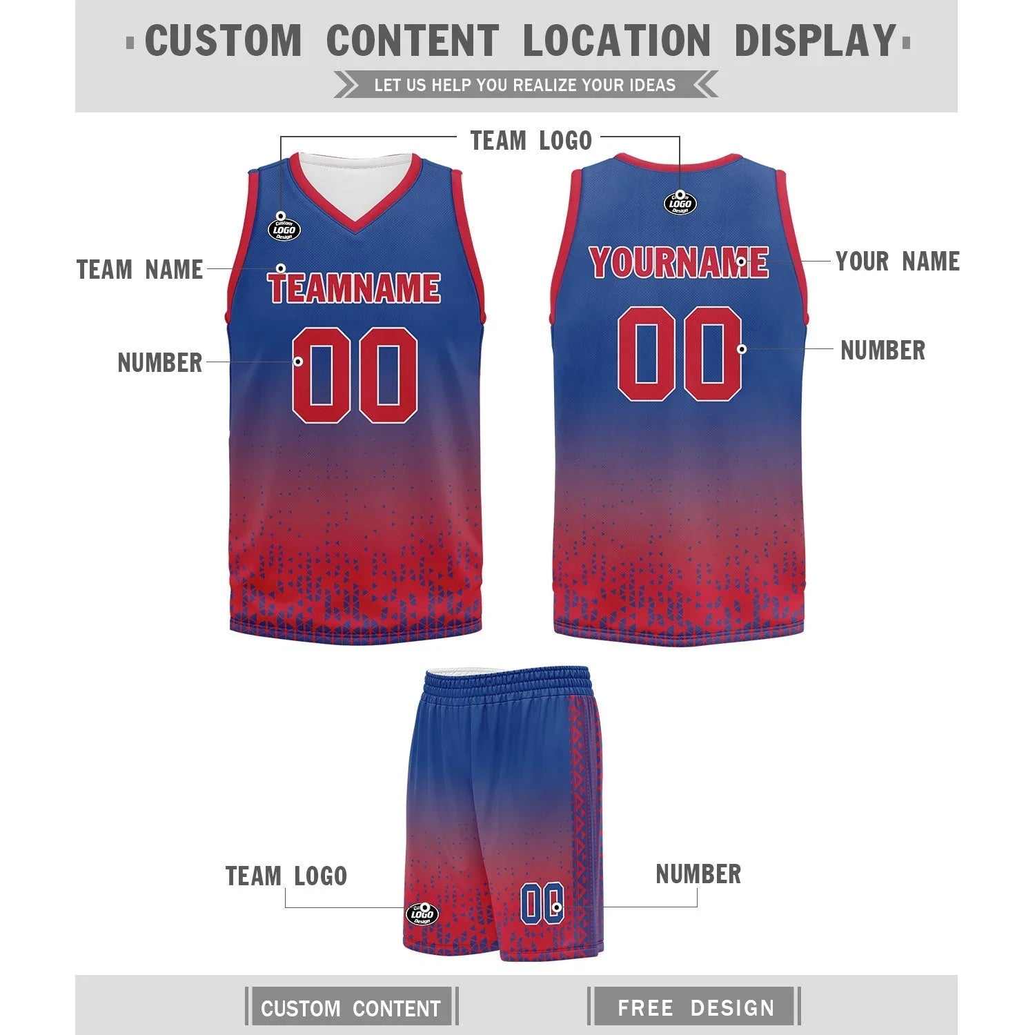 Custom Blue Red Fade Fashion Sports Uniform Basketball Jersey BBJ01-D020102-1 - Coolcustomize