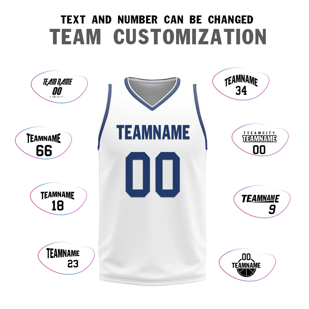 Custom Blue White Classic Style Reversible Basketball Uniform Personalized COOLMAX BBJR-D017053 - Coolcustomize
