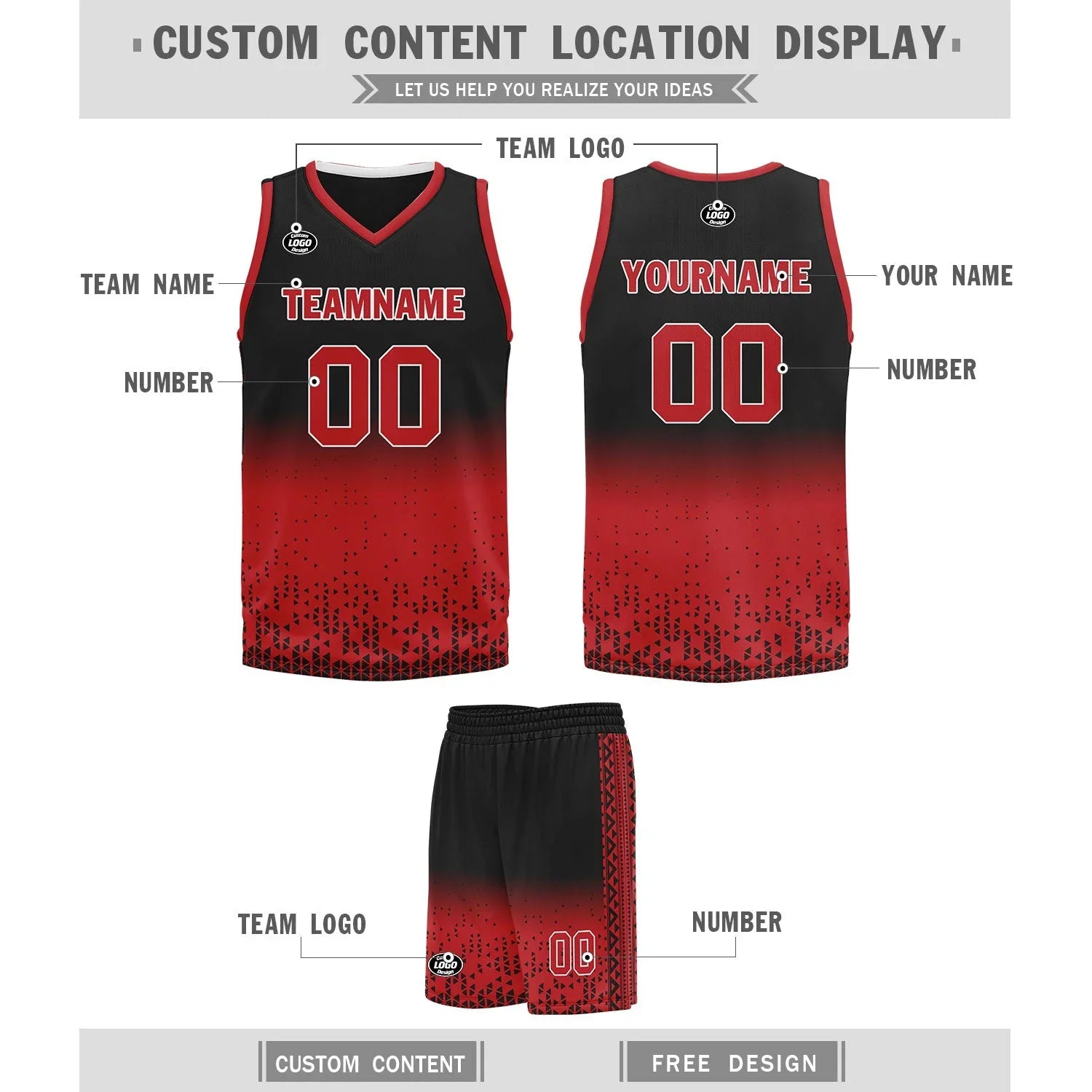 Custom Black Red Fade Fashion Sports Uniform Basketball Jersey BBJ01-D020102-4 - Coolcustomize