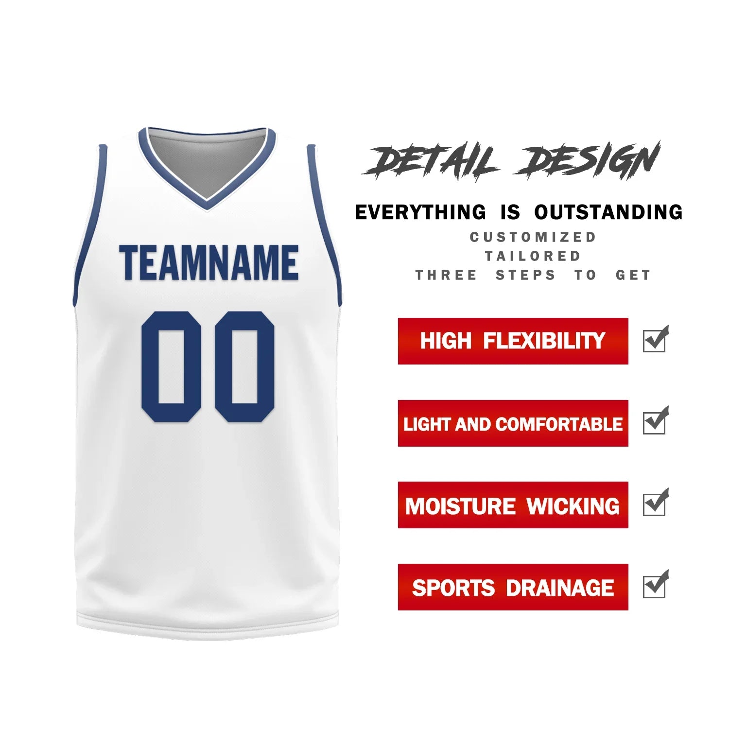 Custom Blue White Classic Style Reversible Basketball Uniform Personalized COOLMAX BBJR-D017053 - Coolcustomize