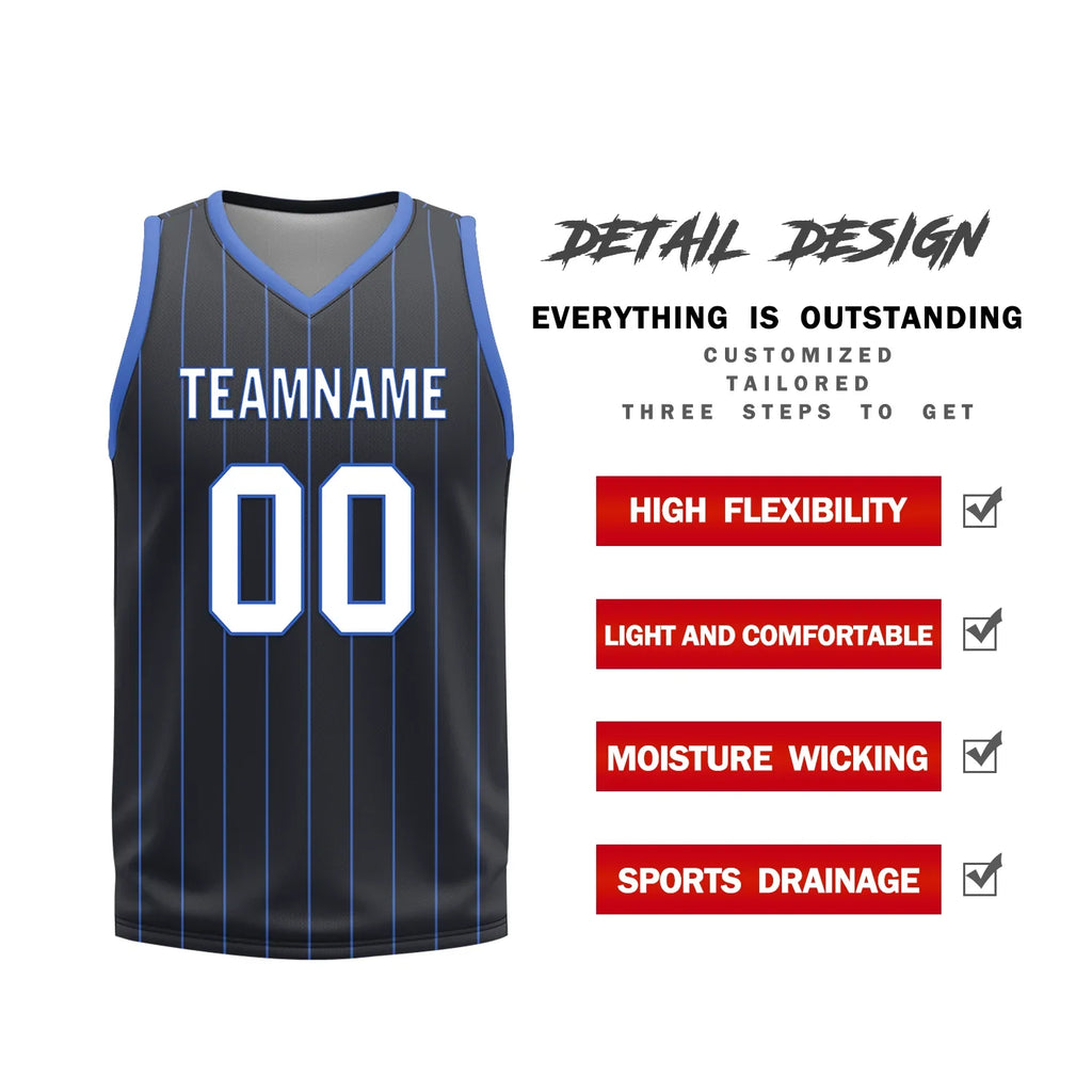 Custom Blue Black Classic Style Reversible Basketball Uniform Personalized COOLMAX BBJR-D017055 - Coolcustomize