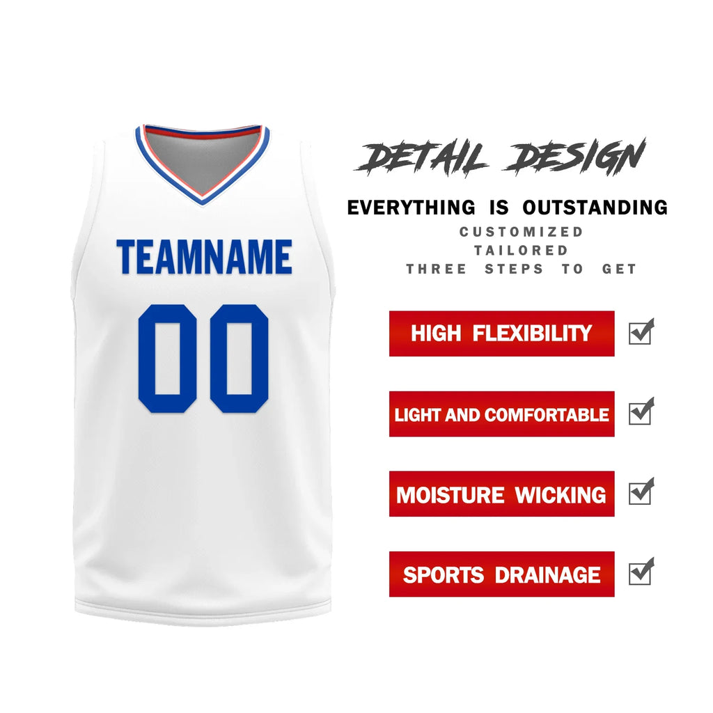 Custom Blue White Classic Style Reversible Basketball Uniform Personalized COOLMAX BBJR-D017031 - Coolcustomize