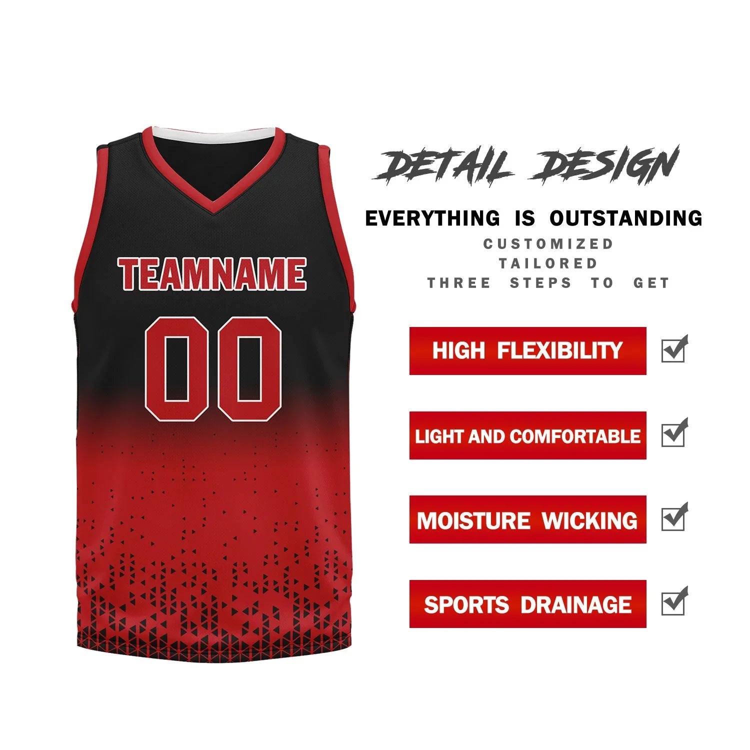 Custom Black Red Fade Fashion Sports Uniform Basketball Jersey BBJ01-D020102-4 - Coolcustomize