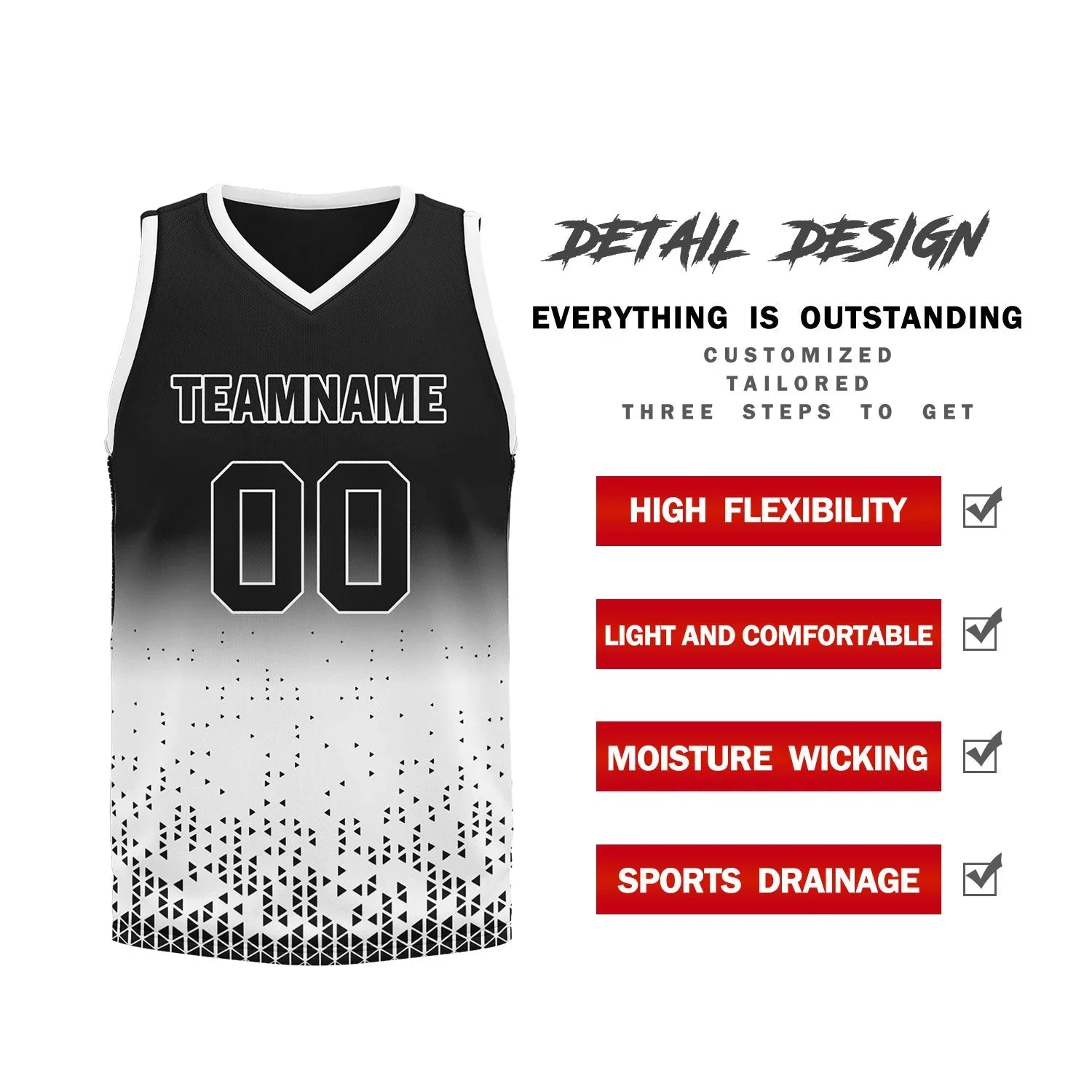 Custom Black White Fade Fashion Sports Uniform Basketball Jersey BBJ01-D020102-2 - Coolcustomize