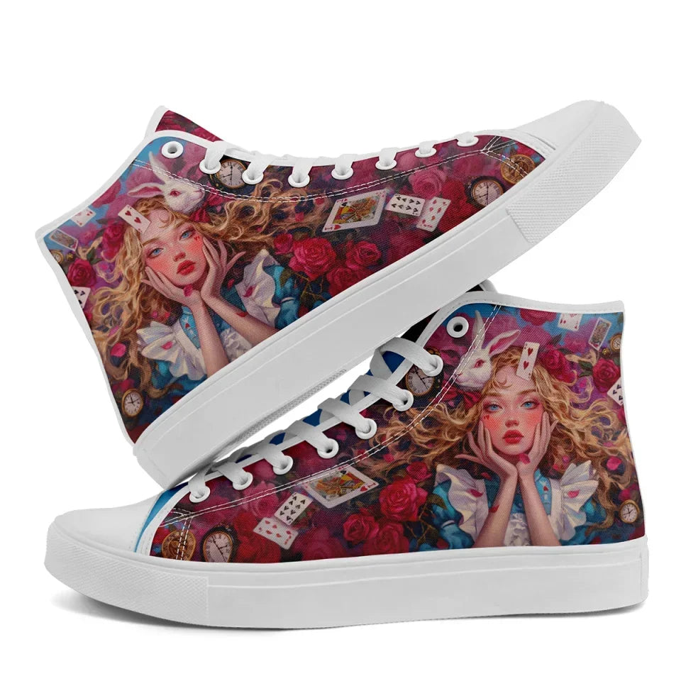 Alice In Wonderland Shoes Custom Men Sneakers Canvas Shoes High Top - Coolcustomize