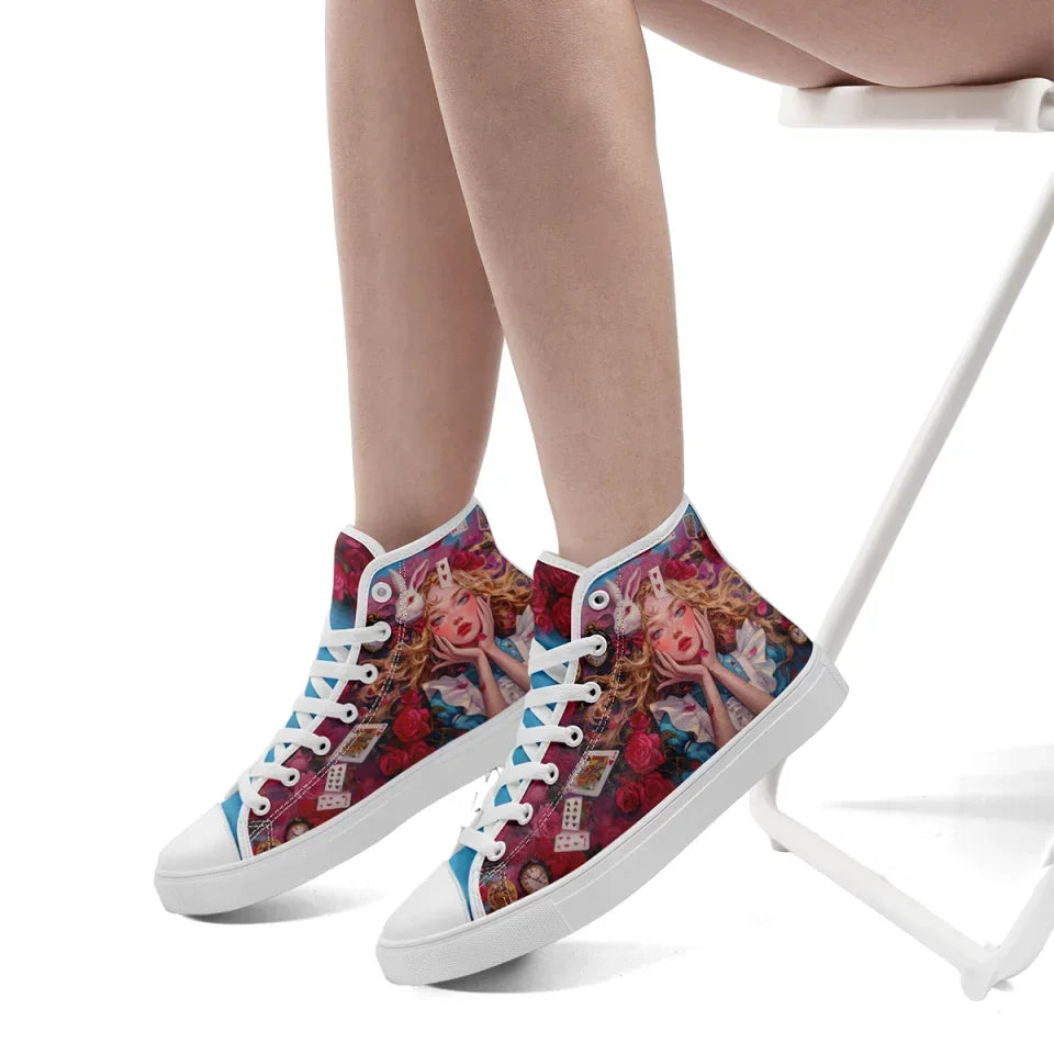 Alice In Wonderland Shoes Custom Men Sneakers Canvas Shoes High Top - Coolcustomize