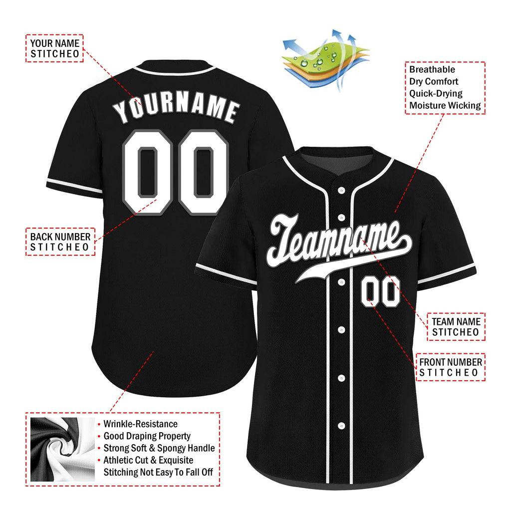 Custom Black Classic Style White Authentic Baseball Jersey - Coolcustomize