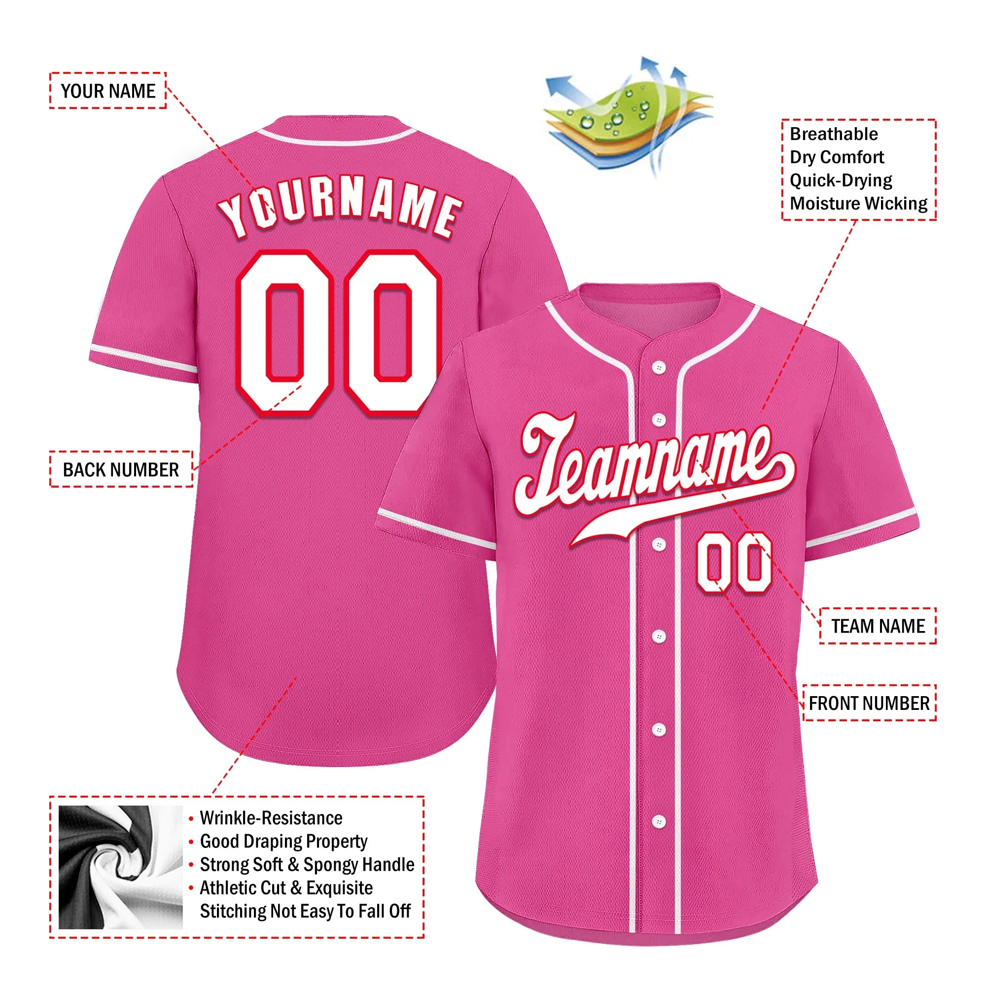 Custom Pink Classic Style White Authentic Baseball Jersey - Coolcustomize