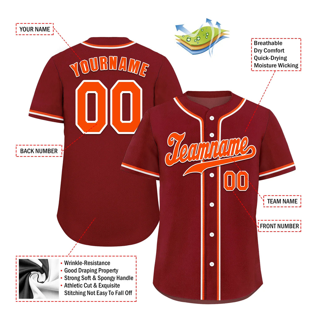 Custom Brown Classic Style Orange Authentic Baseball Jersey - Coolcustomize