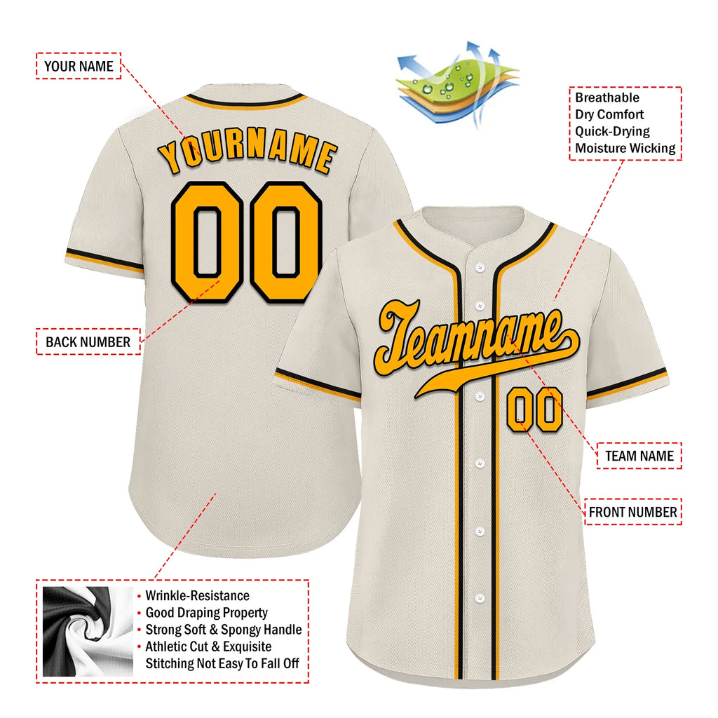 Custom Grey Classic Style Yellow Authentic Baseball Jersey - Coolcustomize