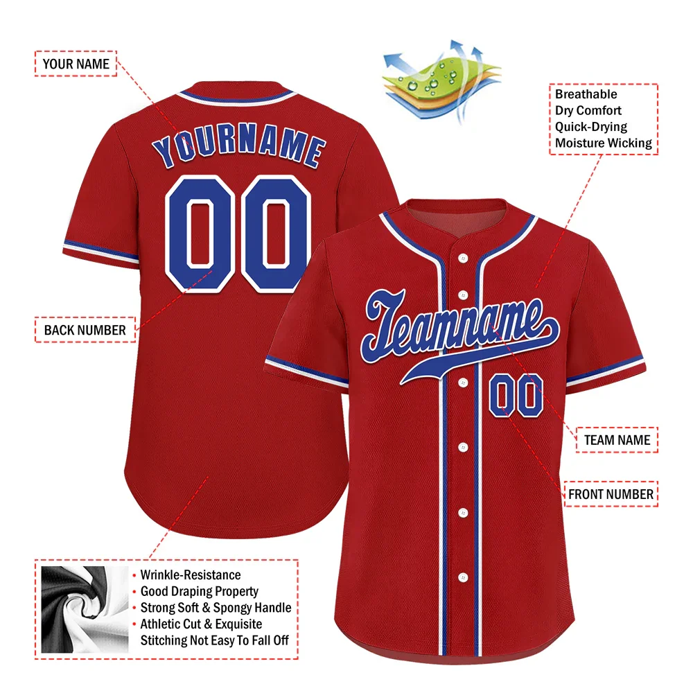 Custom Red Classic Style Blue Authentic Baseball Jersey - Coolcustomize