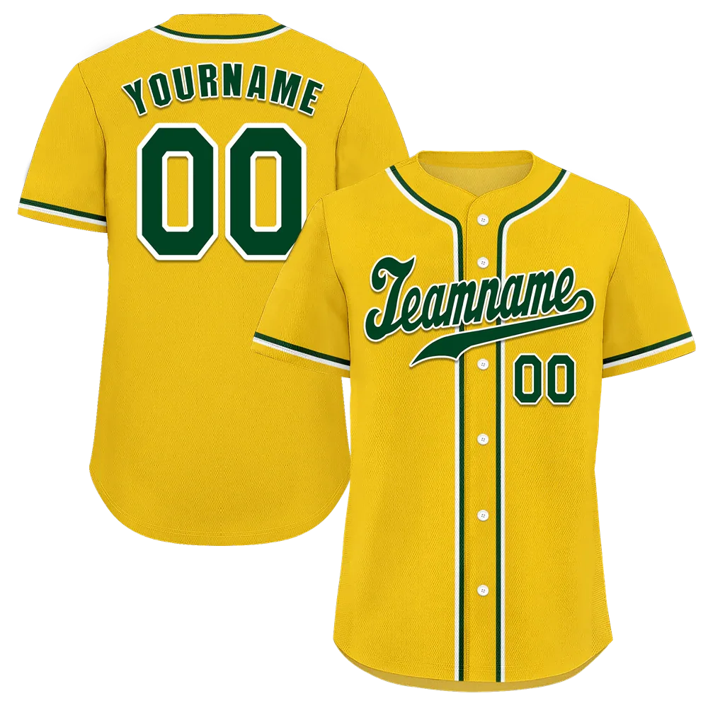 Custom Yellow Classic Style Green Authentic Baseball Jersey - Coolcustomize