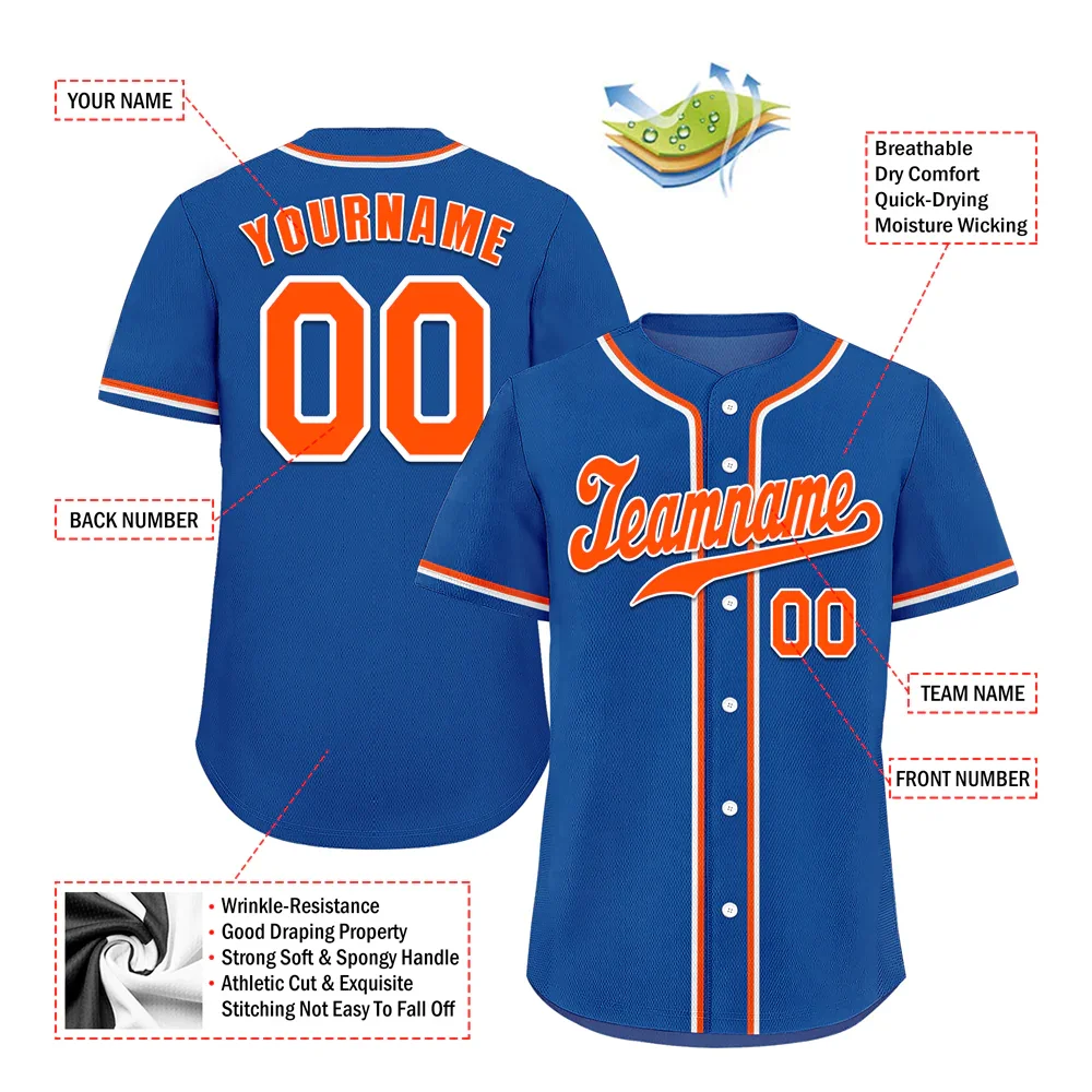 Custom Blue Classic Style Orange Authentic Baseball Jersey - Coolcustomize
