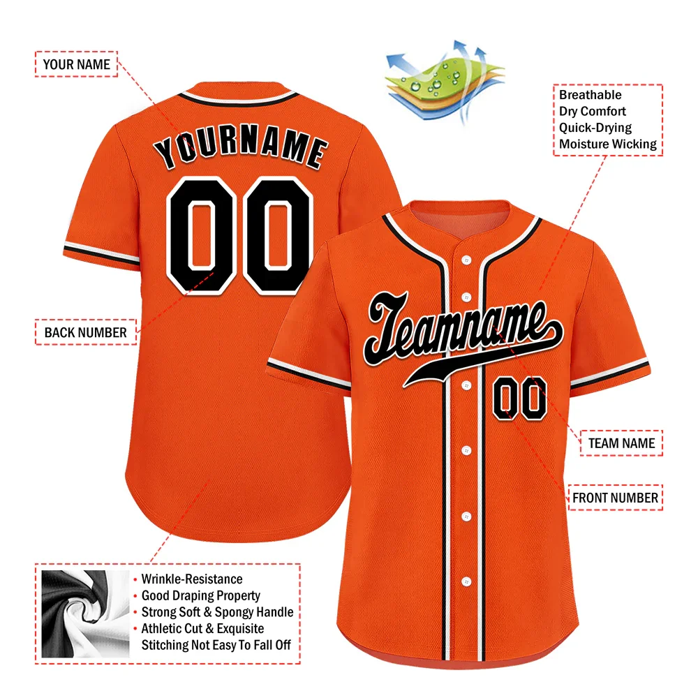 Custom Orange Classic Style Black Authentic Baseball Jersey - Coolcustomize