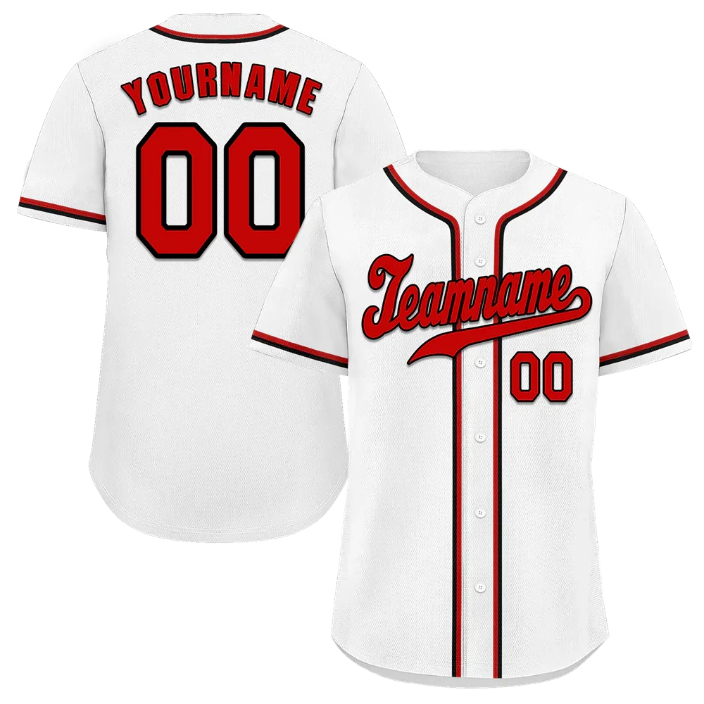 Custom White Classic Style Red Authentic Baseball Jersey - Coolcustomize