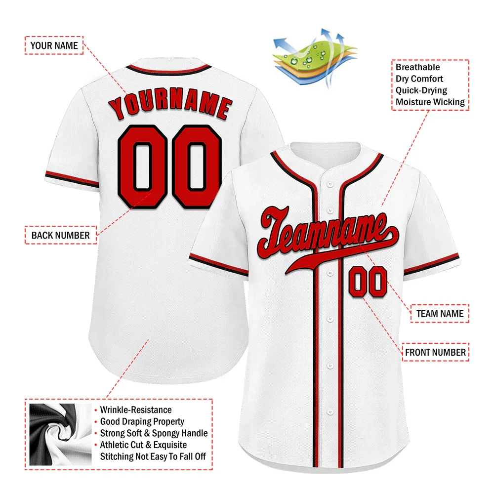 Custom White Classic Style Red Authentic Baseball Jersey - Coolcustomize