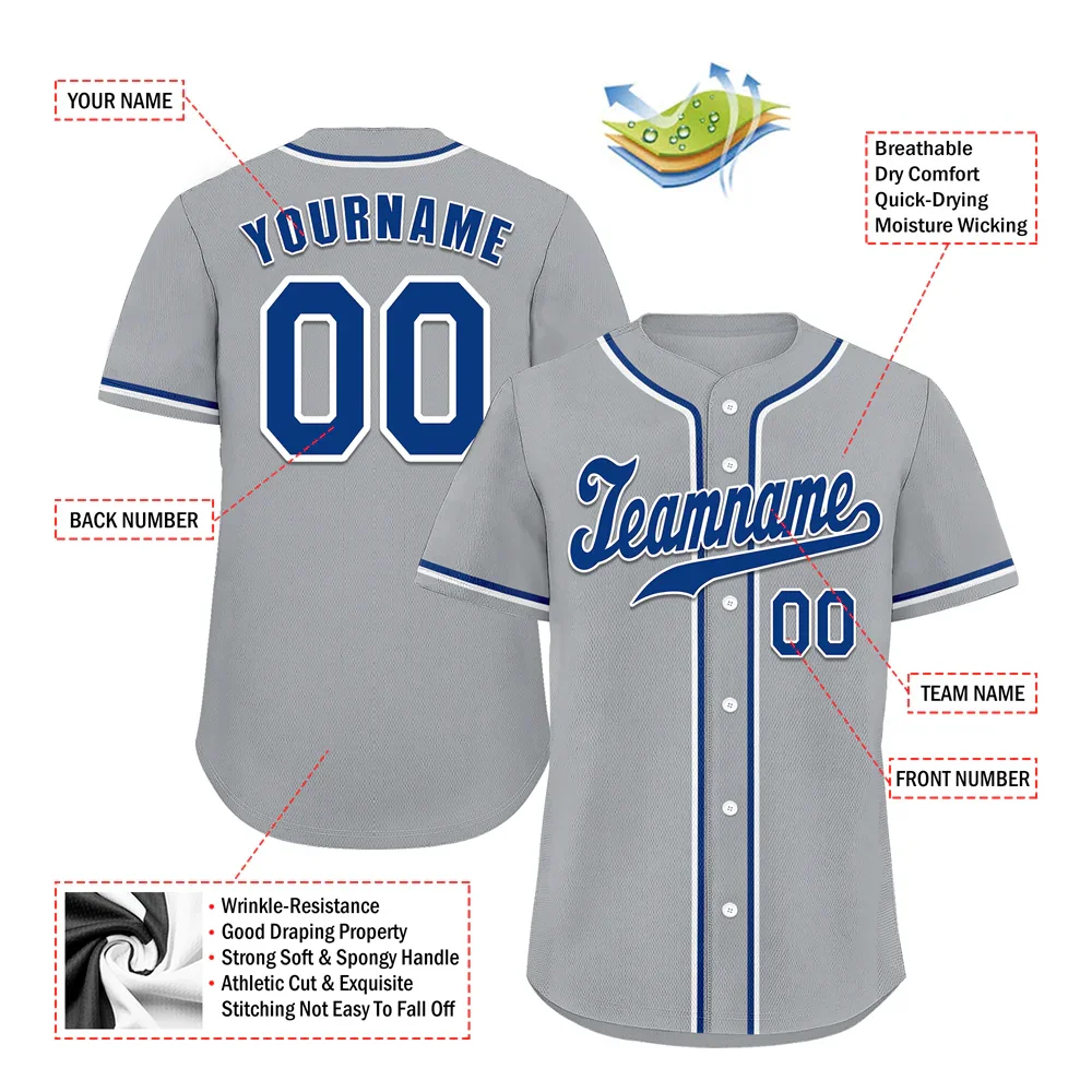 Custom Grey Classic Style Blue Authentic Baseball Jersey - Coolcustomize