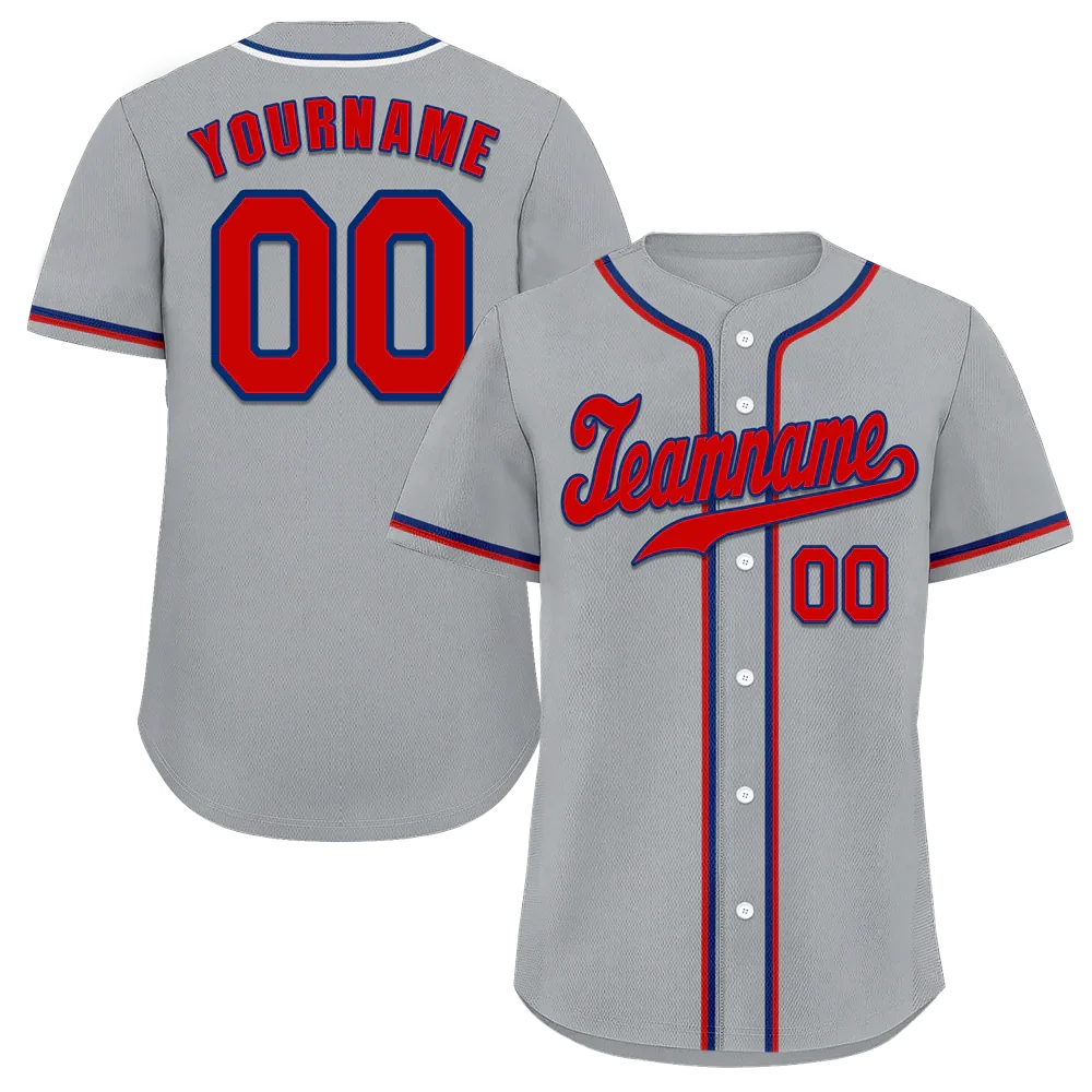 Custom Grey Classic Style Red Authentic Baseball Jersey - Coolcustomize