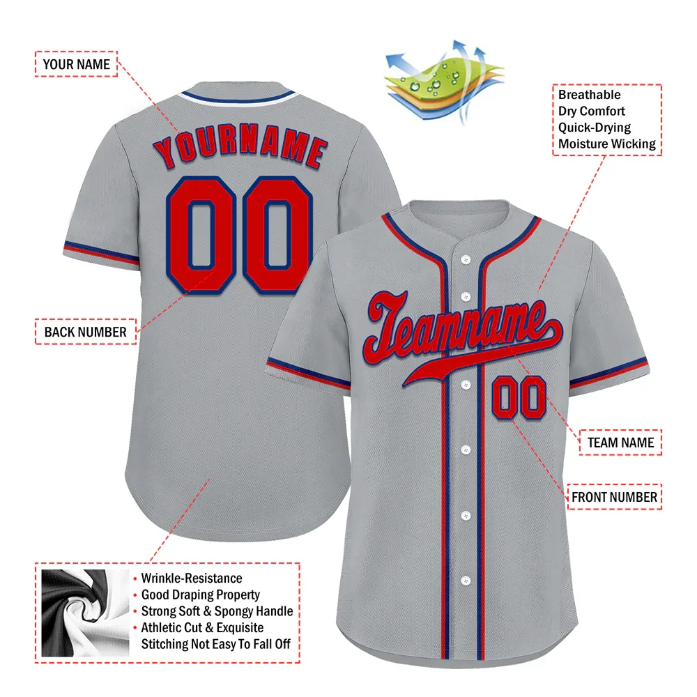 Custom Grey Classic Style Red Authentic Baseball Jersey - Coolcustomize