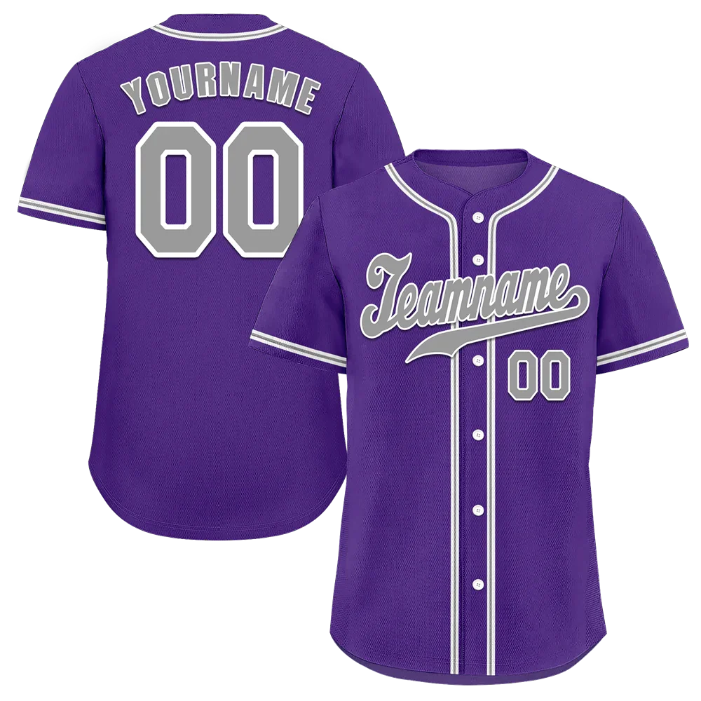 Custom Purple Classic Style Grey Authentic Baseball Jersey - Coolcustomize